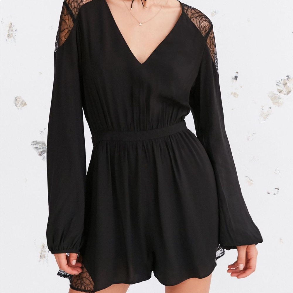 NWT Long Sleeve Black Romper with Lace
